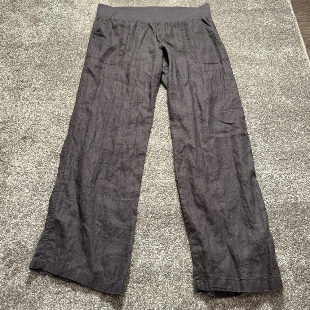 Allen Allen Pants Women XL Gray 100% Linen Coastal Grandma Baggy Glowy 36x31